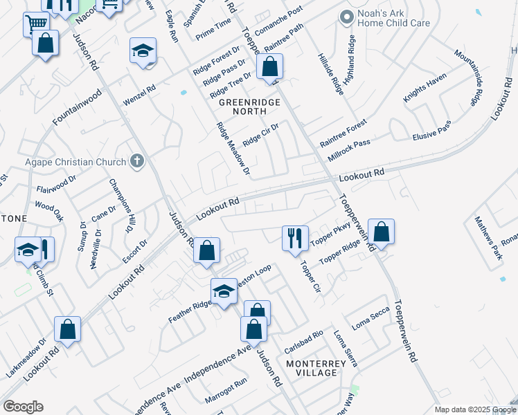 map of restaurants, bars, coffee shops, grocery stores, and more near 6402 Melanzane Avenue in San Antonio