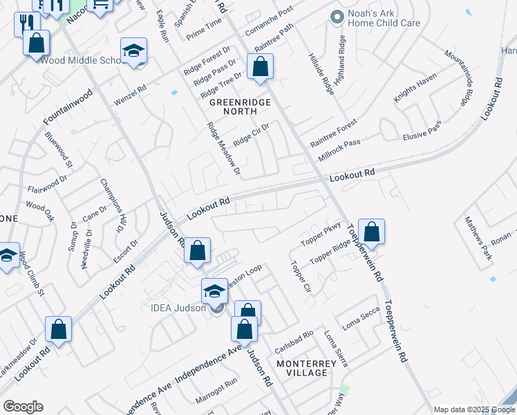 map of restaurants, bars, coffee shops, grocery stores, and more near 14103 Volpi Drive in San Antonio
