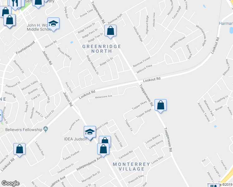 map of restaurants, bars, coffee shops, grocery stores, and more near 6414 Melanzane Avenue in San Antonio