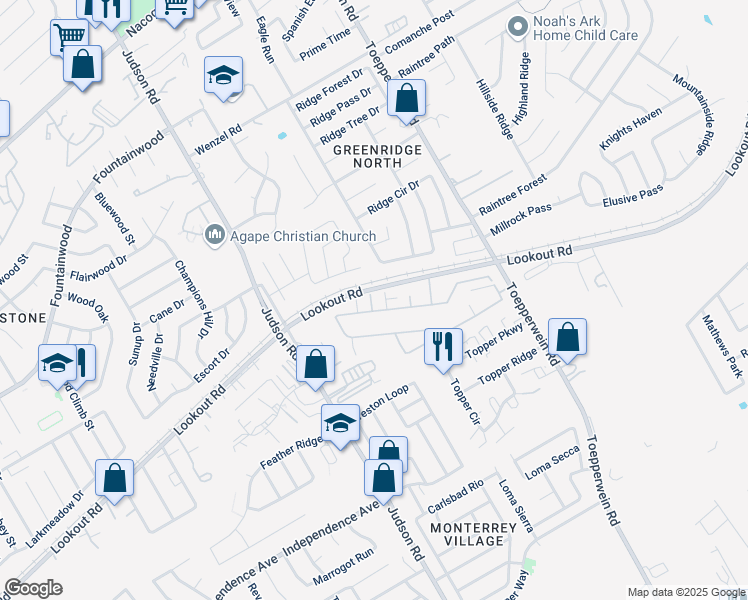 map of restaurants, bars, coffee shops, grocery stores, and more near 6402 Melanzane Avenue in San Antonio
