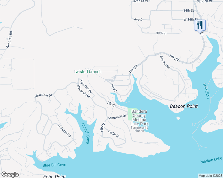 map of restaurants, bars, coffee shops, grocery stores, and more near 151 Choctaw Trail in Pipe Creek