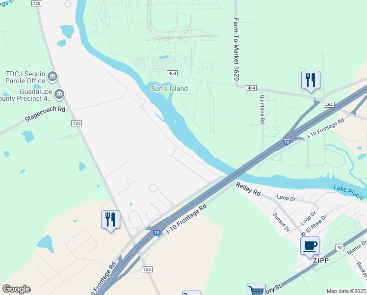 map of restaurants, bars, coffee shops, grocery stores, and more near 938 Reiley Road in Seguin