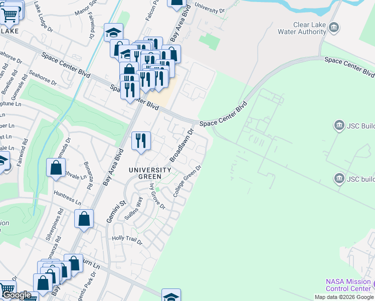 map of restaurants, bars, coffee shops, grocery stores, and more near 16614 Sunlight Way in Houston