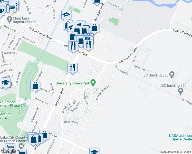 map of restaurants, bars, coffee shops, grocery stores, and more near 2219 Broadlawn Drive in Houston