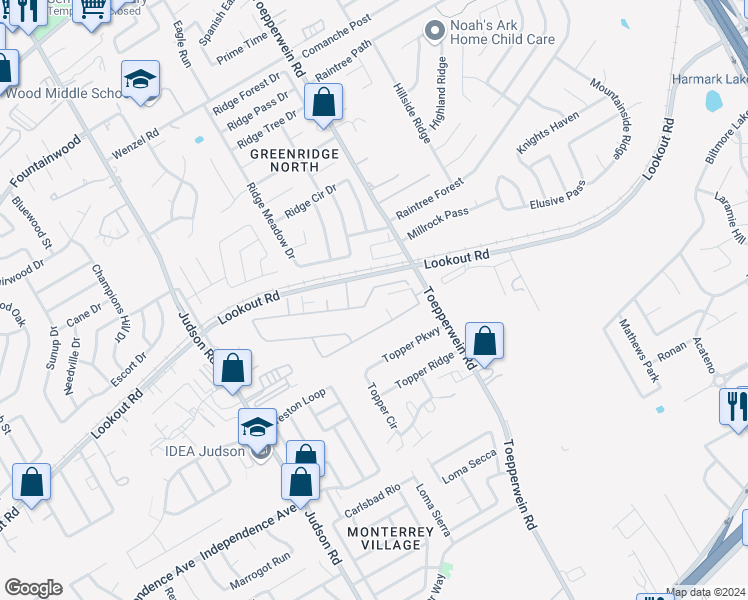 map of restaurants, bars, coffee shops, grocery stores, and more near 6606 Arancione Avenue in San Antonio
