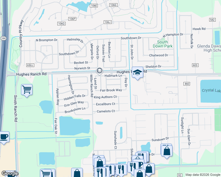 map of restaurants, bars, coffee shops, grocery stores, and more near 9805 King Authors Court in Pearland