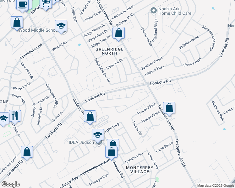 map of restaurants, bars, coffee shops, grocery stores, and more near 14107 Volpi Drive in San Antonio