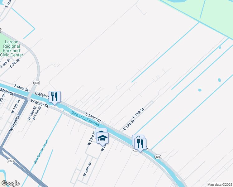 map of restaurants, bars, coffee shops, grocery stores, and more near East Avenue B in Larose