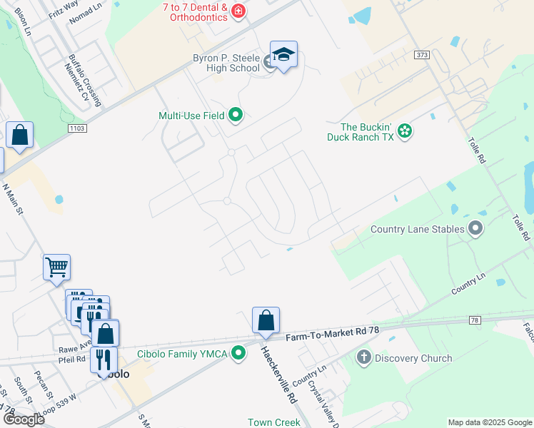 map of restaurants, bars, coffee shops, grocery stores, and more near 5005 Crestwood Drive in Schertz