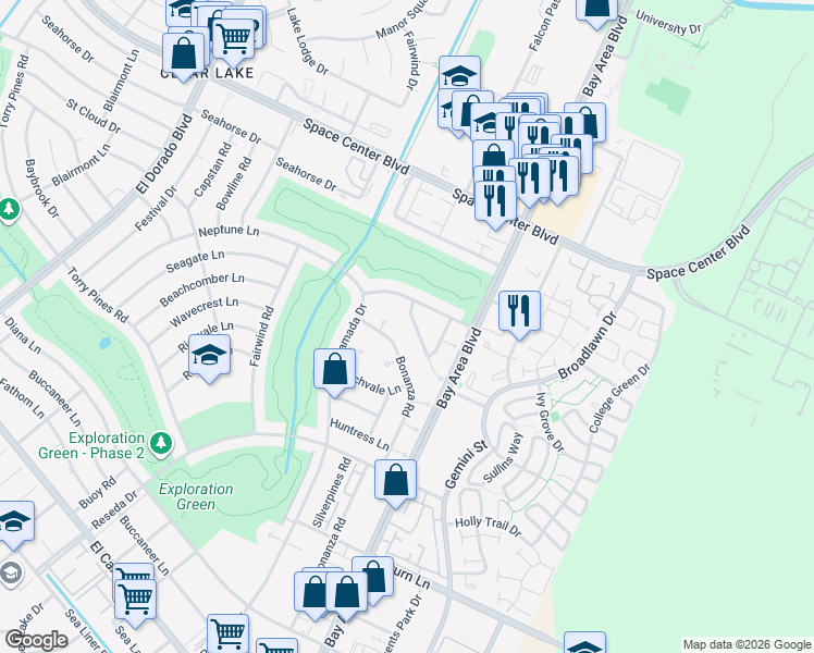 map of restaurants, bars, coffee shops, grocery stores, and more near 1938 Seakale Lane in Houston