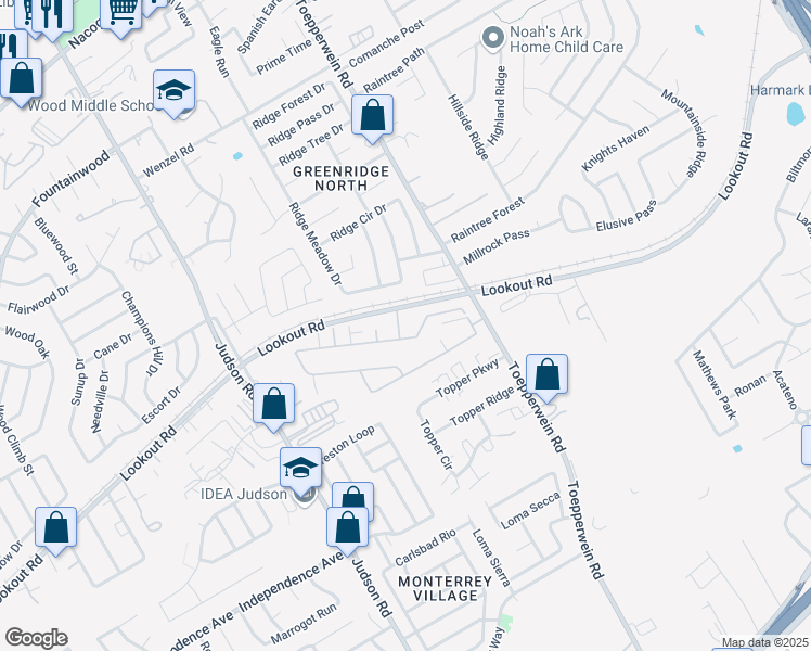 map of restaurants, bars, coffee shops, grocery stores, and more near 6510 Ridge Creek Drive in San Antonio