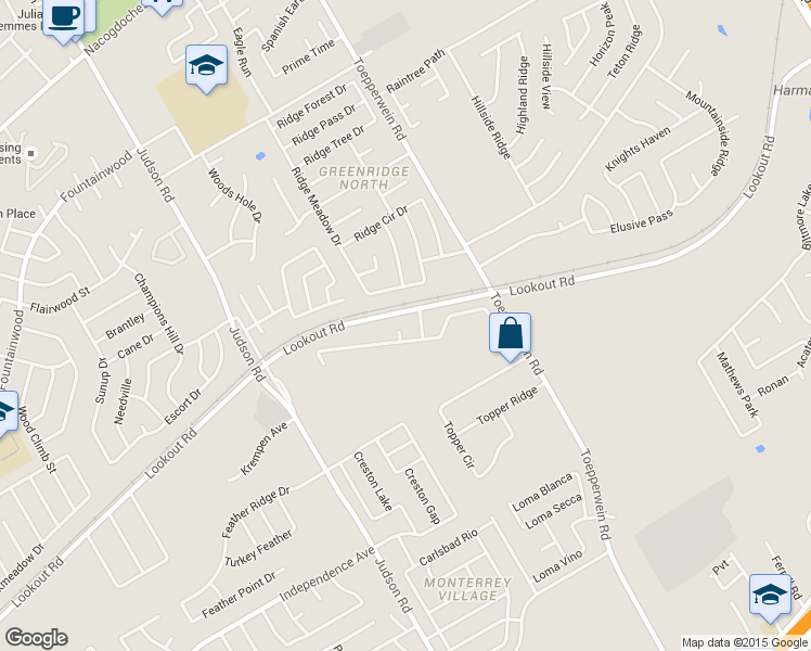map of restaurants, bars, coffee shops, grocery stores, and more near 6510 Ridge Creek Drive in San Antonio