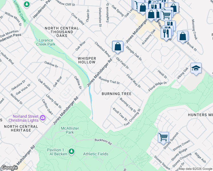 map of restaurants, bars, coffee shops, grocery stores, and more near 14101 Broken Tree Street in San Antonio
