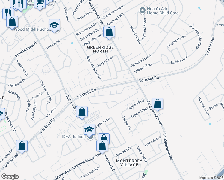 map of restaurants, bars, coffee shops, grocery stores, and more near 14106 Volpi Drive in San Antonio
