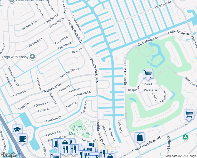 map of restaurants, bars, coffee shops, grocery stores, and more near 8 Ferguson Court in Palm Coast