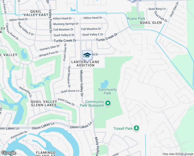map of restaurants, bars, coffee shops, grocery stores, and more near Lantern Trail Court in Missouri City