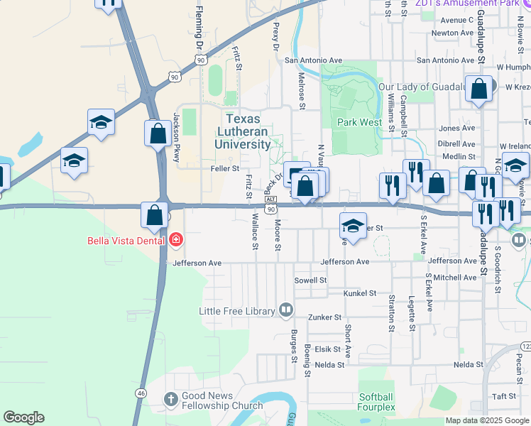 map of restaurants, bars, coffee shops, grocery stores, and more near 1037 U.S. 90 Alternate in Seguin