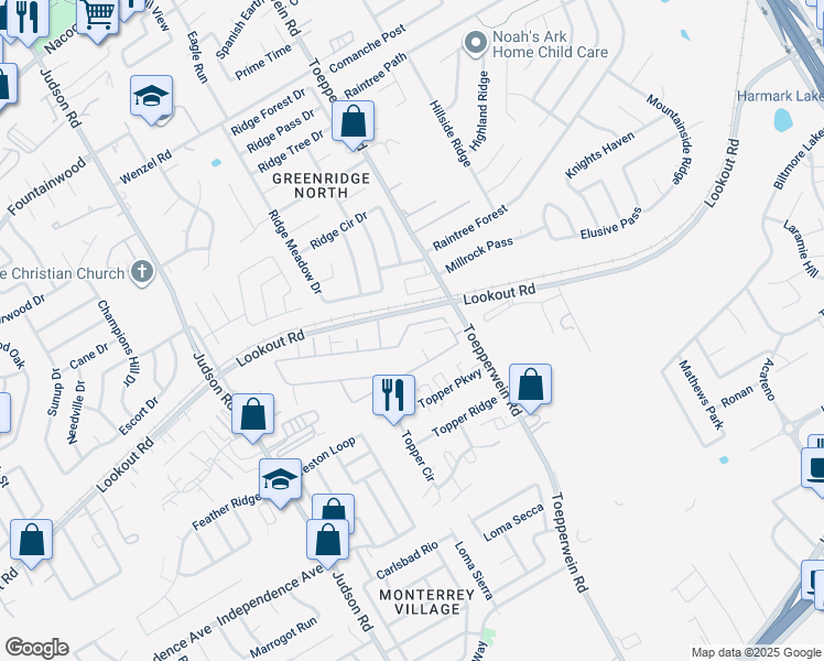 map of restaurants, bars, coffee shops, grocery stores, and more near 6610 Arancione Avenue in San Antonio