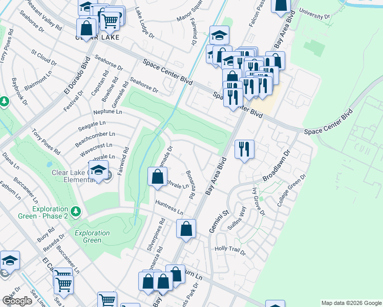 map of restaurants, bars, coffee shops, grocery stores, and more near 1938 Seakale Lane in Houston