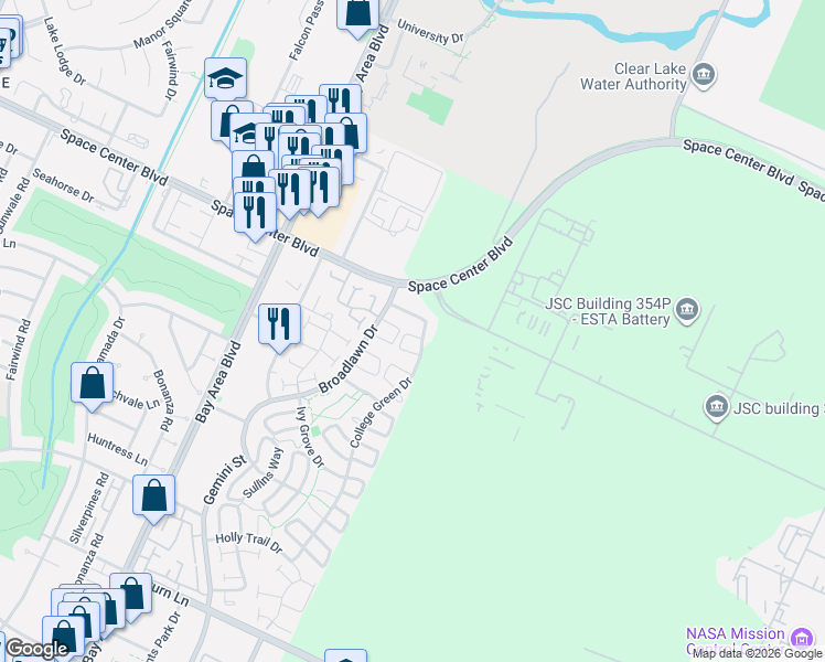 map of restaurants, bars, coffee shops, grocery stores, and more near 16626 Neumann Drive in Houston