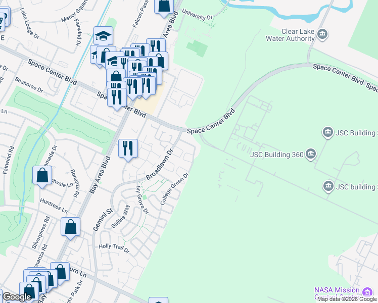 map of restaurants, bars, coffee shops, grocery stores, and more near 16626 Neumann Drive in Houston
