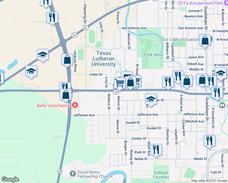 map of restaurants, bars, coffee shops, grocery stores, and more near 1037 U.S. 90 Alternate in Seguin