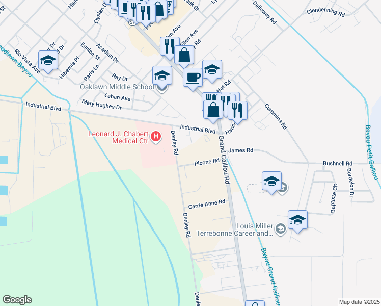 map of restaurants, bars, coffee shops, grocery stores, and more near 111 Picone Road in Houma