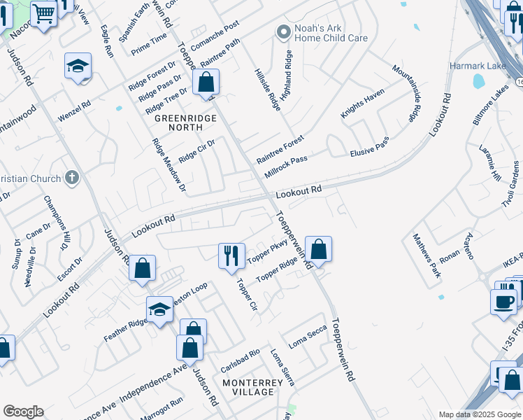 map of restaurants, bars, coffee shops, grocery stores, and more near 14106 Fratelli Road in San Antonio