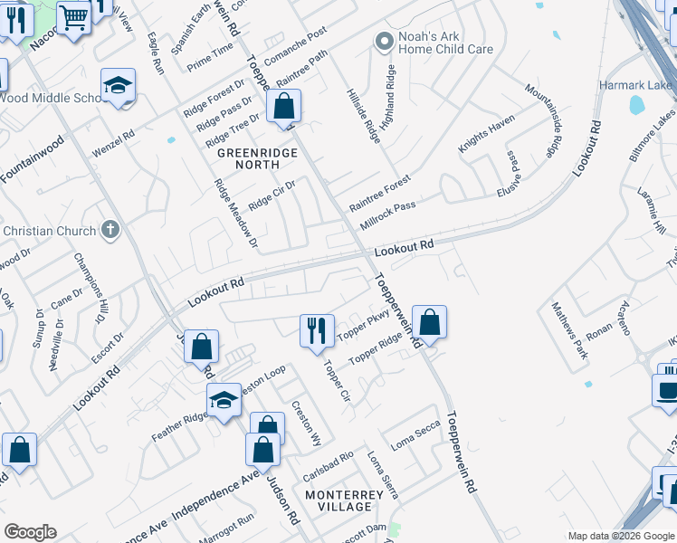 map of restaurants, bars, coffee shops, grocery stores, and more near Arancione Avenue in San Antonio