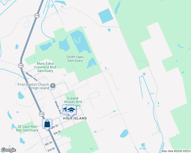 map of restaurants, bars, coffee shops, grocery stores, and more near 2264 Old Mexico Road in Bolivar Peninsula