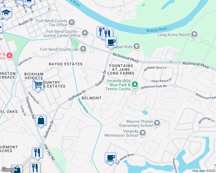 map of restaurants, bars, coffee shops, grocery stores, and more near 1915 Winston Store Loop in Richmond