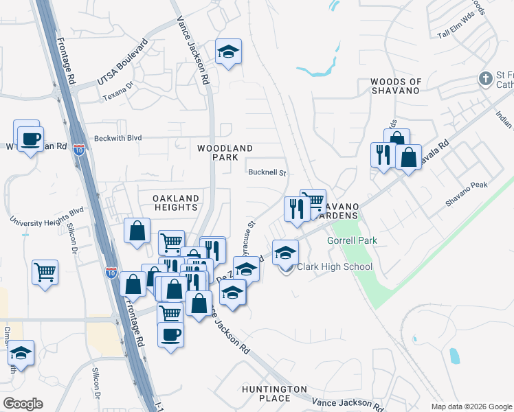 map of restaurants, bars, coffee shops, grocery stores, and more near 4919 Furman Street in San Antonio