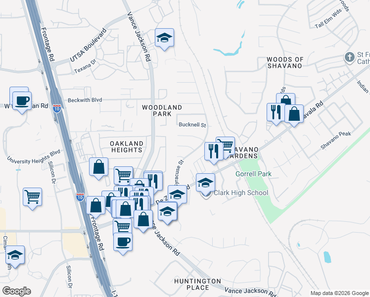 map of restaurants, bars, coffee shops, grocery stores, and more near 4919 Furman Street in San Antonio
