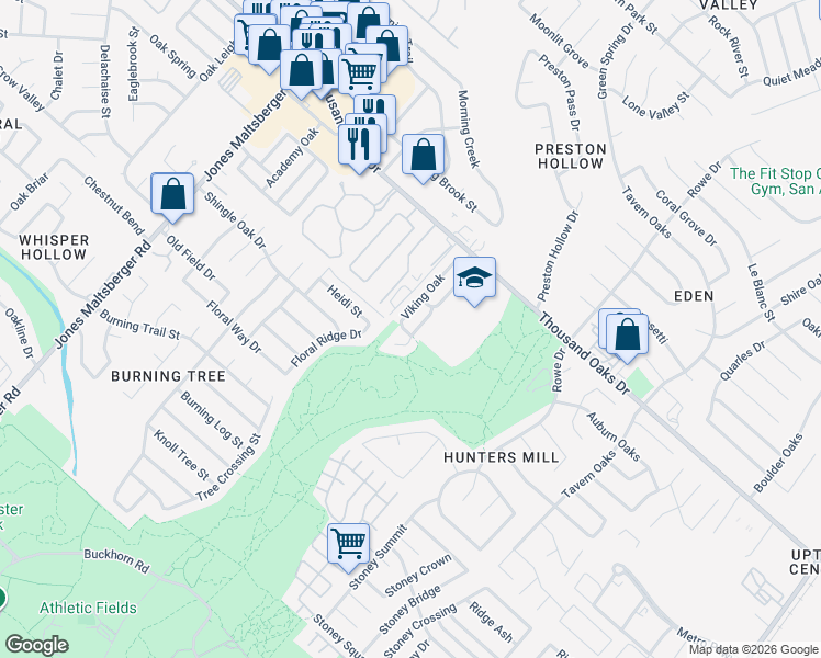 map of restaurants, bars, coffee shops, grocery stores, and more near 47 Longleaf Coral in San Antonio