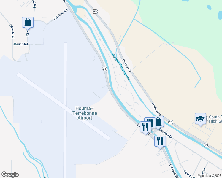 map of restaurants, bars, coffee shops, grocery stores, and more near 10259 East Main Street in Houma
