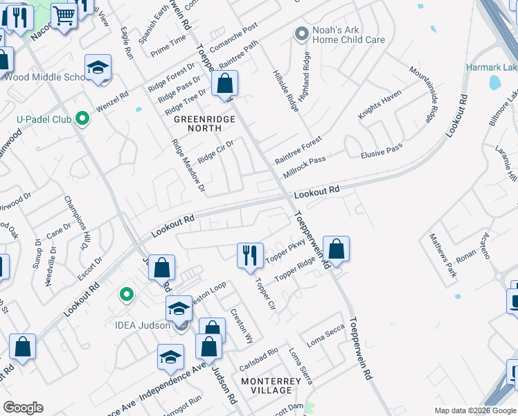 map of restaurants, bars, coffee shops, grocery stores, and more near 6619 Arancione Avenue in San Antonio