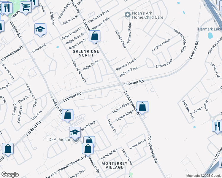 map of restaurants, bars, coffee shops, grocery stores, and more near 6619 Arancione Avenue in San Antonio