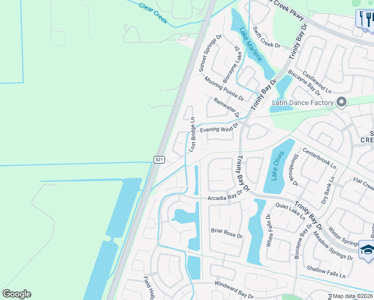 map of restaurants, bars, coffee shops, grocery stores, and more near 2316 Lost Bridge Lane in Pearland
