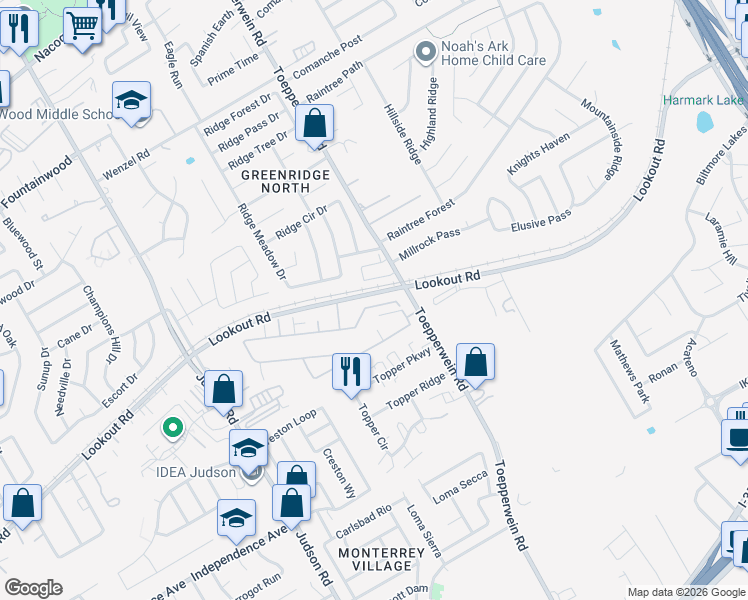 map of restaurants, bars, coffee shops, grocery stores, and more near 6619 Arancione Avenue in San Antonio
