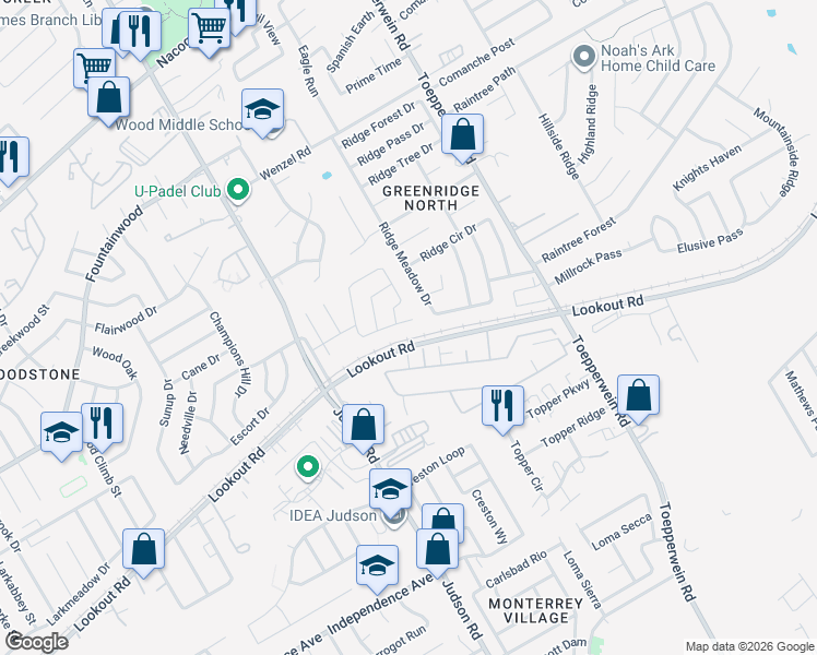map of restaurants, bars, coffee shops, grocery stores, and more near 6422 Ruffled Grouse in San Antonio