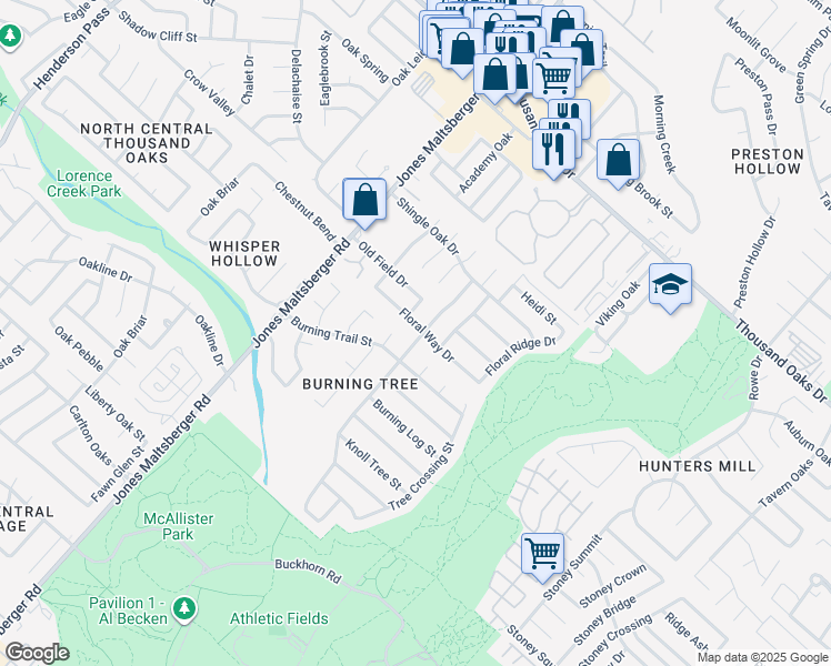 map of restaurants, bars, coffee shops, grocery stores, and more near 2814 Floral Way Drive in San Antonio