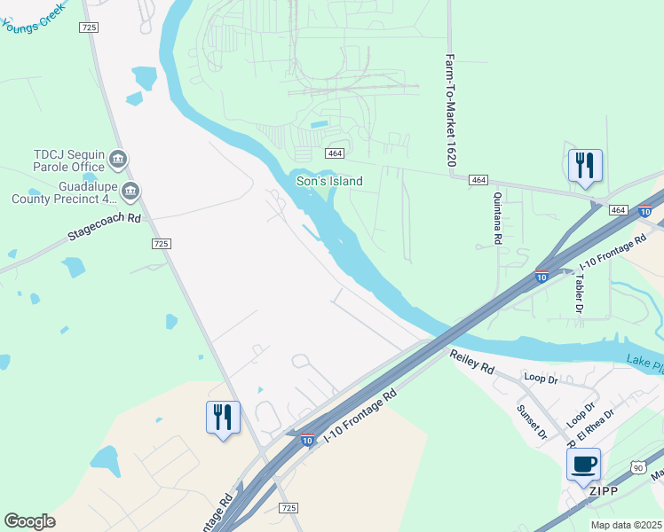 map of restaurants, bars, coffee shops, grocery stores, and more near 1019 Reiley Road in Seguin