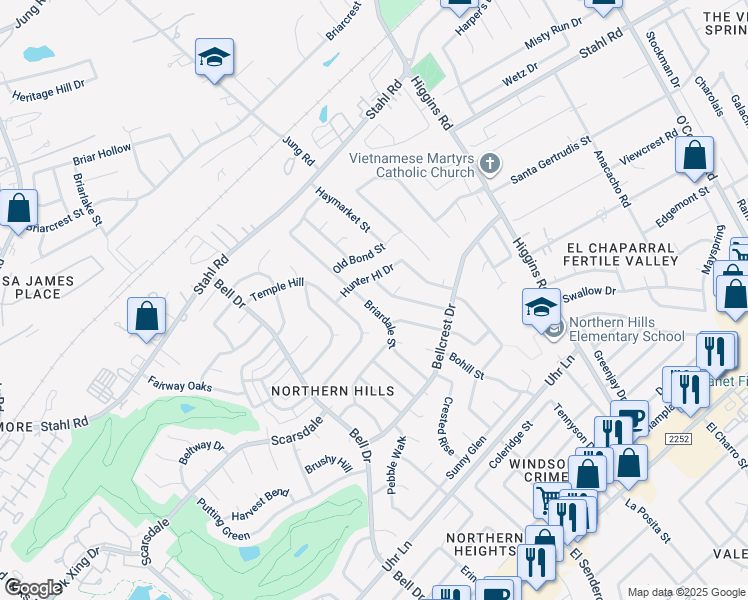 map of restaurants, bars, coffee shops, grocery stores, and more near 4519 Briardale Street in San Antonio