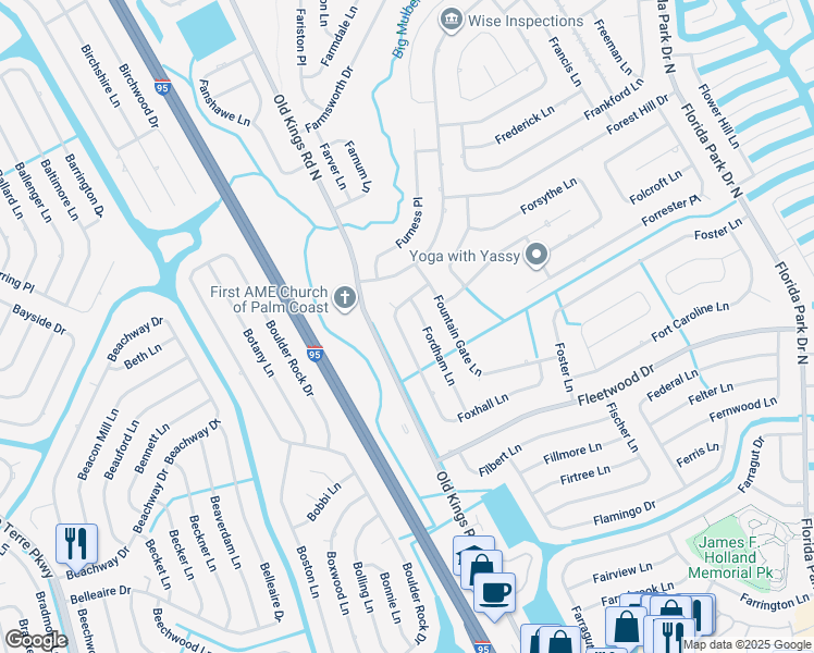 map of restaurants, bars, coffee shops, grocery stores, and more near 31 Foxhall Ln in Palm Coast