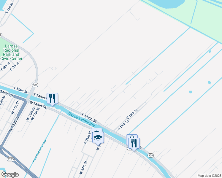 map of restaurants, bars, coffee shops, grocery stores, and more near East Avenue B in Larose