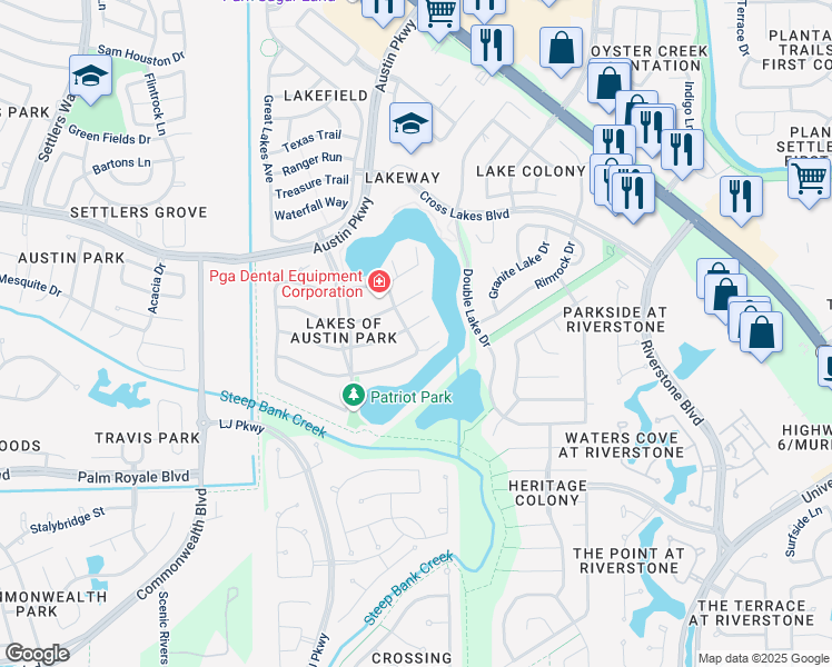 map of restaurants, bars, coffee shops, grocery stores, and more near 4602 Nassau Drive in Sugar Land