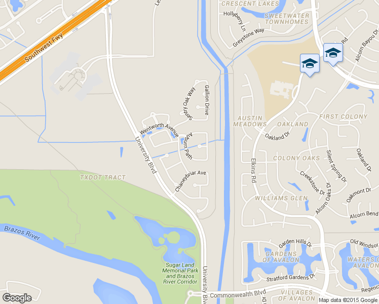 map of restaurants, bars, coffee shops, grocery stores, and more near 3015 Auburn Path in Sugar Land