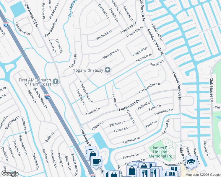 map of restaurants, bars, coffee shops, grocery stores, and more near 118 Foster Lane in Palm Coast
