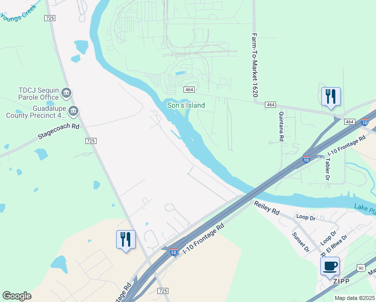 map of restaurants, bars, coffee shops, grocery stores, and more near 1019 Reiley Road in Seguin