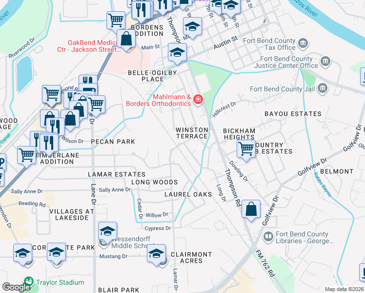 map of restaurants, bars, coffee shops, grocery stores, and more near 1502 Long Drive in Richmond